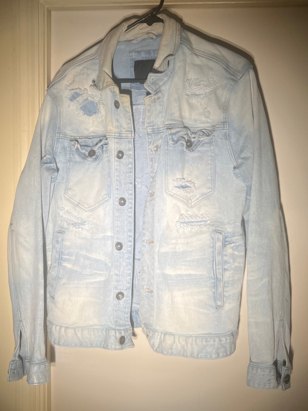 Light Blue Distressed Denim Shirt Jacket - Casual Layering Jacket